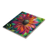 Zonnebloem, rode en goudfiligree tegeltje (Zijkant)