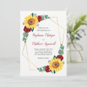 Zonnebloem Rode Roze Geometrische Florale bruiloft Kaart (Staand voorkant)