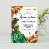 Zonnebloem Rode Rozen Groene Prinses Quinceañera Kaart (Staand voorkant)