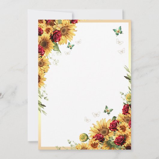 Zonnebloem Rode Rozen Groene Prinses Quinceañera Kaart (Achterkant)