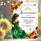 Zonnebloem Rode Rozen Groene Prinses Quinceañera Kaart