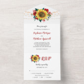 Zonnebloem Rode Rozen Lichten Bloemen Bruiloft All In One Uitnodiging (Binnen)