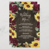 Zonnebloem Rode Rozen Rustieke Houten Trouwmenu Ka (Voorkant / Achterkant)