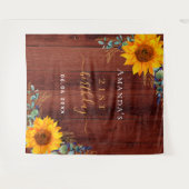 Zonnebloem, roestbruin hout eucalyptus wandkleed (Voorkant (horizontaal))