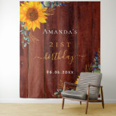 Zonnebloem, roestbruin hout eucalyptus wandkleed (In situ)