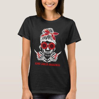 Zonnebloem rommelige schedel rood lint bloedkanker t-shirt