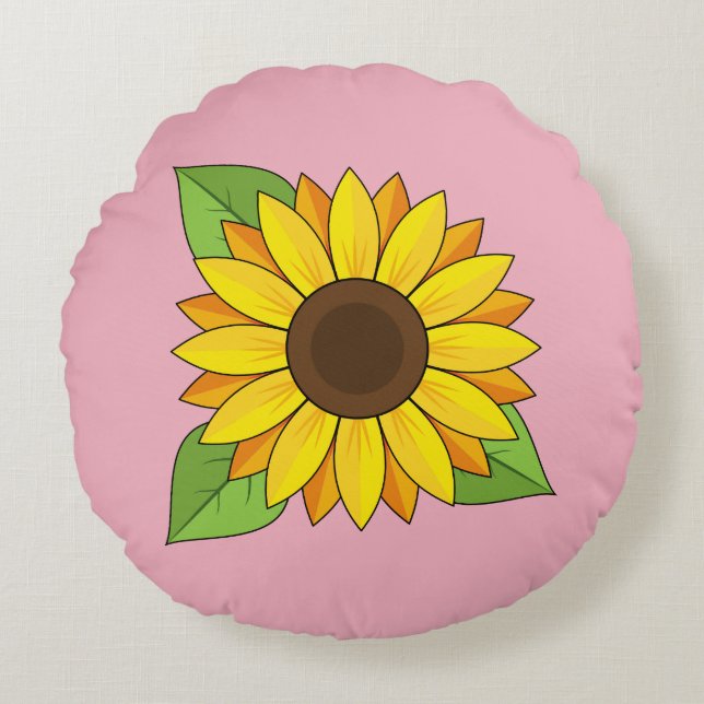 Zonnebloem Rond Kussen (Voorkant)