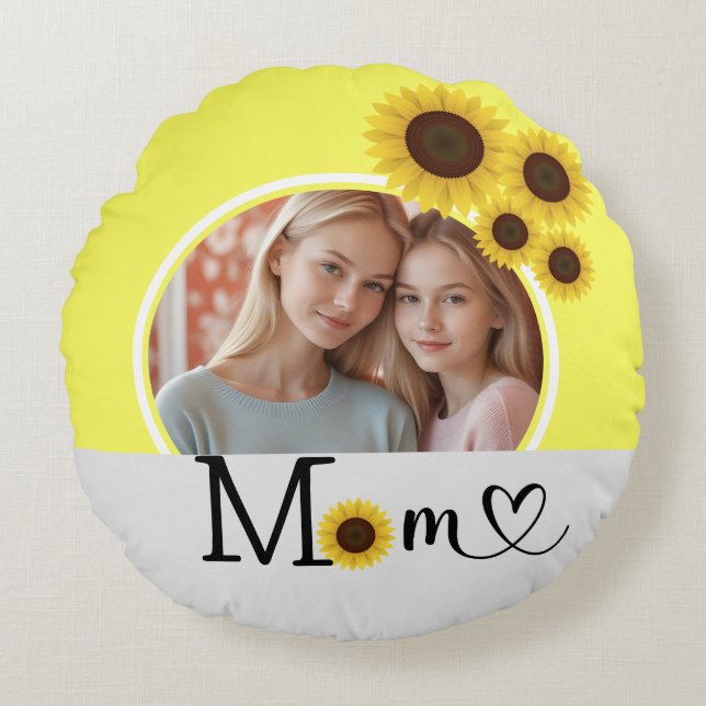 Zonnebloem Rond Kussen (Voorkant)