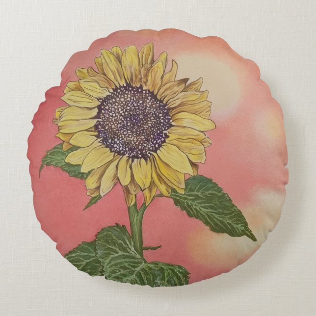 Zonnebloem Rond Kussen (Voorkant)