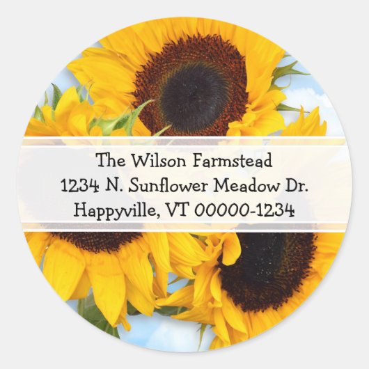Zonnebloem Rond Retouradreslabel Ronde Sticker (Voorkant)