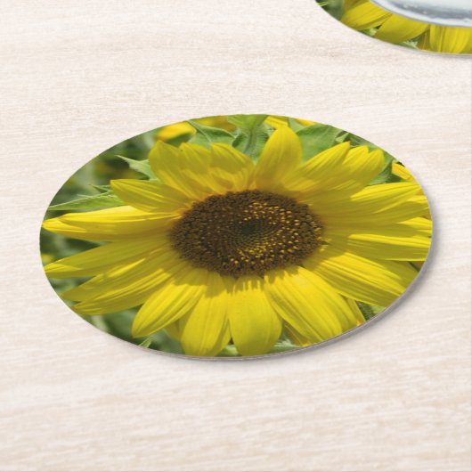 Zonnebloem Ronde Kartonnen Onderzetter (Gebogen)