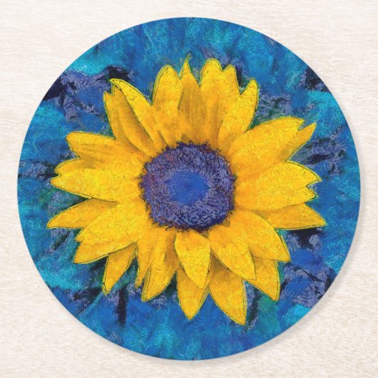 Zonnebloem Ronde Kartonnen Onderzetter (Voorkant)