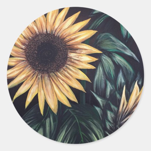 Zonnebloem Ronde Sticker (Voorkant)