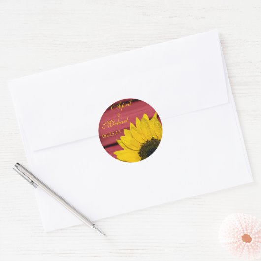 Zonnebloem rood gepersonaliseerde bruiloft sticker (Envelop)