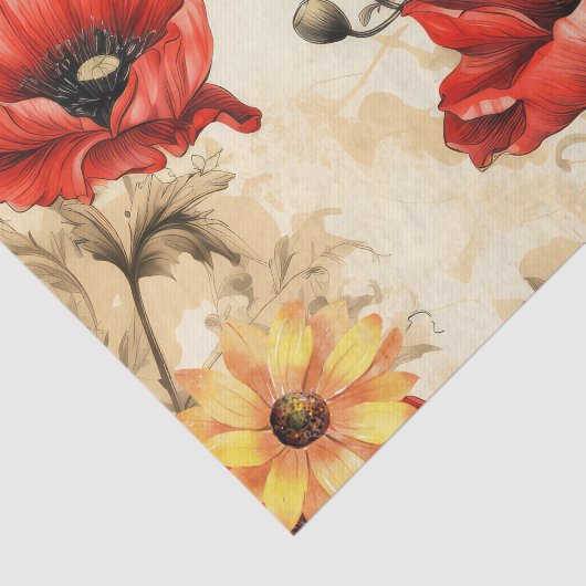 Zonnebloem & Rood Papaver Tissue Papier (Detail)