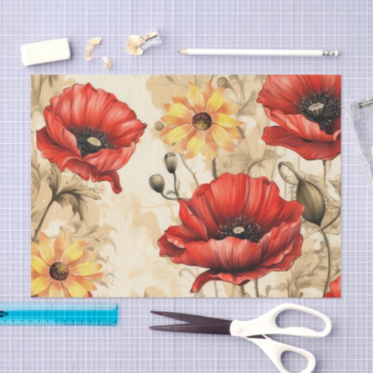 Zonnebloem & Rood Papaver Tissue Papier (Craft)