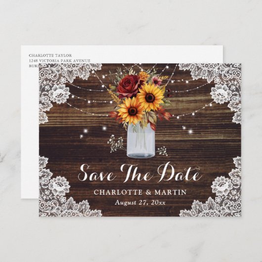 Zonnebloem Rood Roodsmasker Jar Weddenschap redt d Aankondigingskaart (Voorkant / Achterkant)