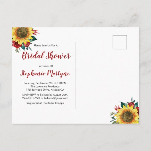 Zonnebloem Rood Rozen Licht Vrijgezellenfeest Uitn Uitnodiging Briefkaart (Achterkant)