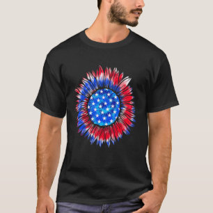 Zonnebloem Rood Wit Blauw Tie Dye Amerikaanse vlag T-shirt