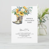 Zonnebloem Roodhals Laarzen Wit Verlovingsfeest Kaart (Staand voorkant)