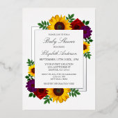 Zonnebloem Roos Autumn Floral Baby shower Folie Uitnodiging (Voorkant)