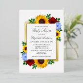 Zonnebloem Roos Autumn Floral Baby shower Folie Uitnodiging (Staand Voorkant)