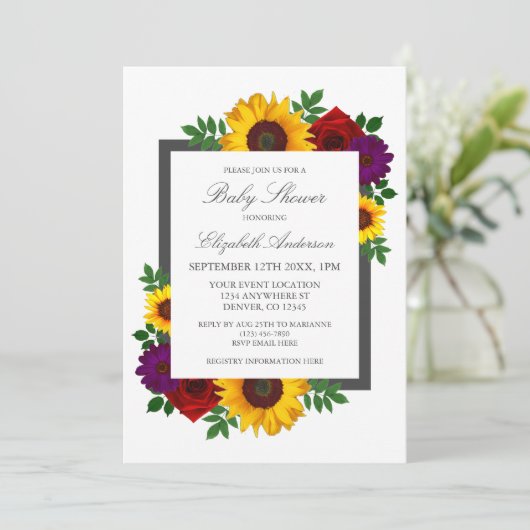 Zonnebloem Roos Autumn Floral Baby shower Kaart (Staand voorkant)