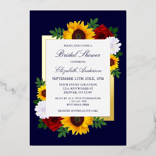 Zonnebloem Roos Autumn Floral Vrijgezellenfeest Folie Uitnodiging (Voorkant)