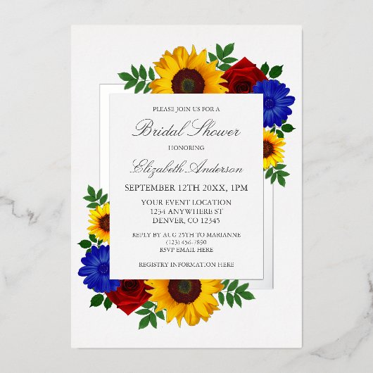 Zonnebloem Roos Autumn Floral Vrijgezellenfeest Folie Uitnodiging (Voorkant)