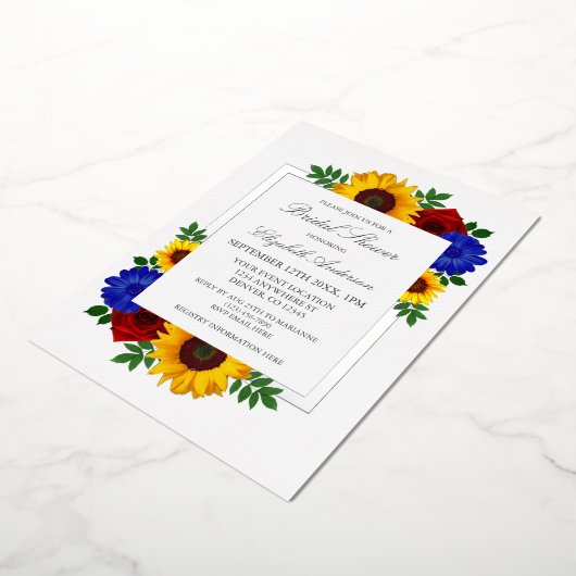 Zonnebloem Roos Autumn Floral Vrijgezellenfeest Folie Uitnodiging (Gedraaid)