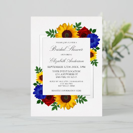 Zonnebloem Roos Autumn Floral Vrijgezellenfeest Folie Uitnodiging (Staand Voorkant)