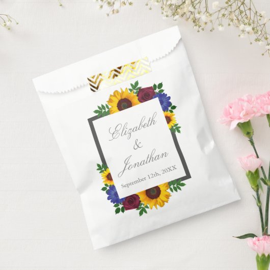Zonnebloem Roos Bloemen Bruiloft Bedankzakje (Gezegeld)