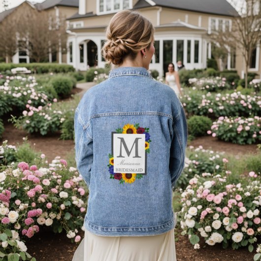 Zonnebloem Roos Bloemen Bruiloft Denim Jacket (Huwelijk Achterkant)