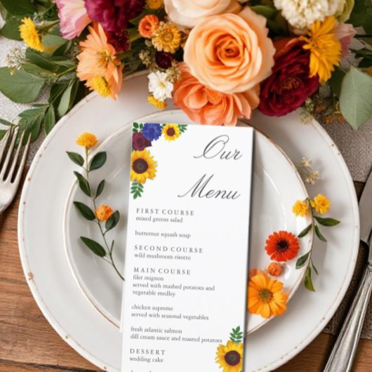 Zonnebloem Roos Bloemen Bruiloft Menu