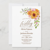 Zonnebloem Roos Bloemen Bruiloft Receptie Kaart (Voorkant)