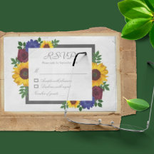 Zonnebloem Roos Bloemen Bruiloft RSVP Kaart