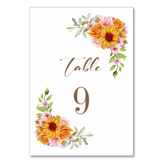 Zonnebloem Roos Bloemen Tafel Nummer Kaart (Voorkant)