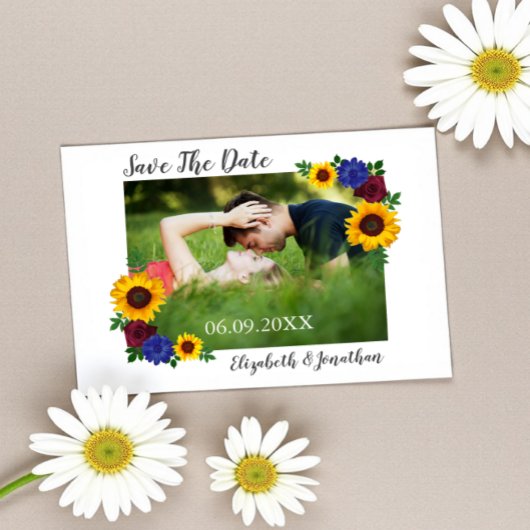 Zonnebloem Roos Bloemige Bruiloft Save The Date