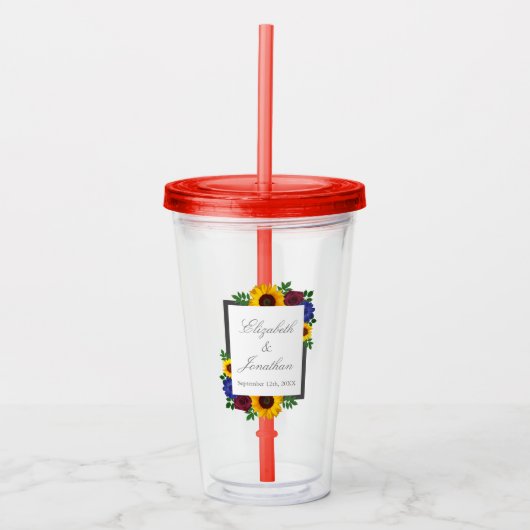 Zonnebloem Roos Bloemige Trouw Acryl Drinkbeker (Voorkant)