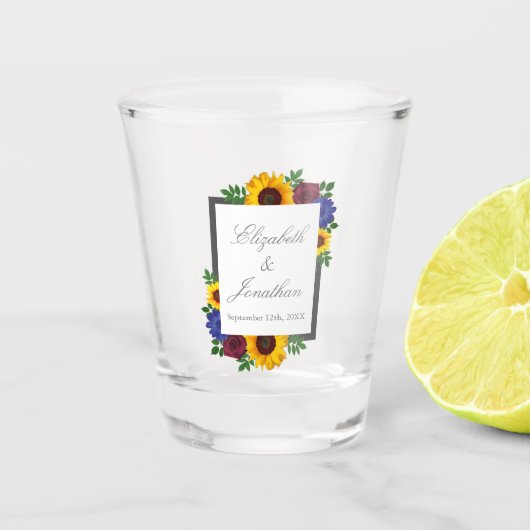 Zonnebloem Roos Bloemige Trouw Shot Glas (Voorkant)