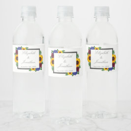 Zonnebloem Roos Bloemige Trouw Waterfles Etiket