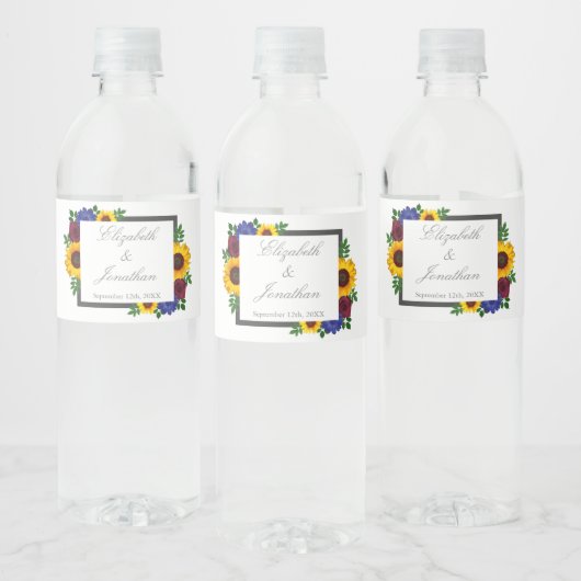 Zonnebloem Roos Bloemige Trouw Waterfles Etiket (Flessen)