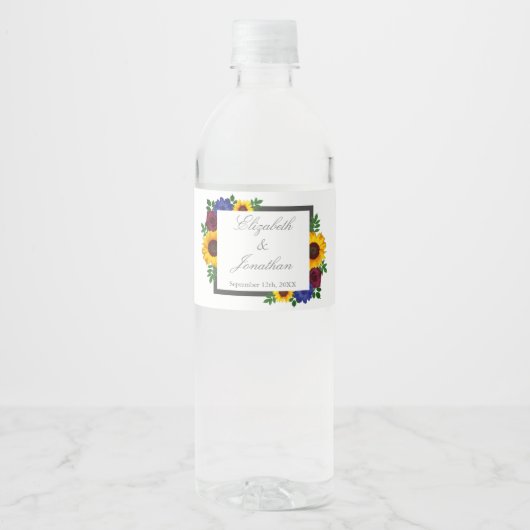 Zonnebloem Roos Bloemige Trouw Waterfles Etiket (Voorkant)