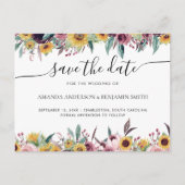 Zonnebloem Roos Burgundy Rustic Herfst Floral Wedd Briefkaart (Voorkant)