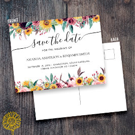Zonnebloem Roos Burgundy Rustic Herfst Floral Wedd Briefkaart