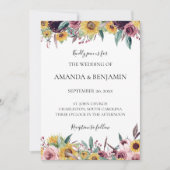 Zonnebloem Roos Burgundy Rustic Herfst Floral Wedd Kaart (Voorkant)