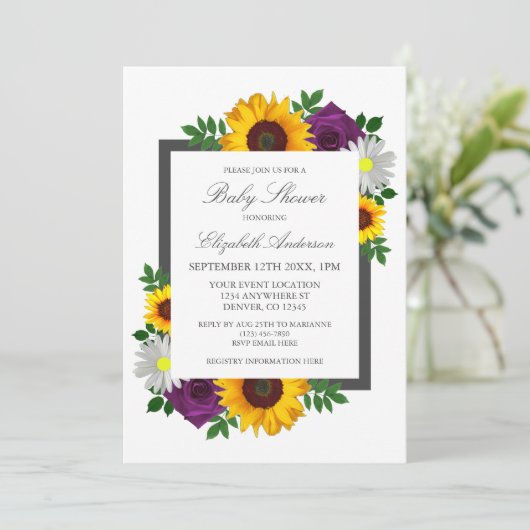 Zonnebloem Roos Daisy Autumn Floral Baby shower Kaart (Staand voorkant)