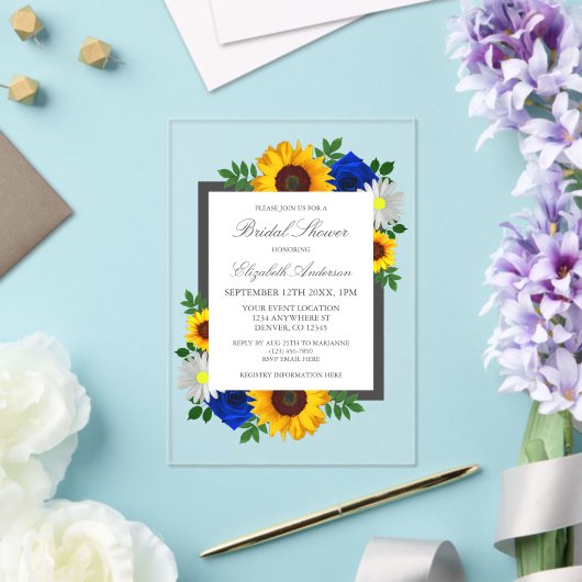 Zonnebloem Roos Daisy Autumn Floral Vrijgezellenfe Acryl Uitnodigingen (Insitu (Huwelijk))