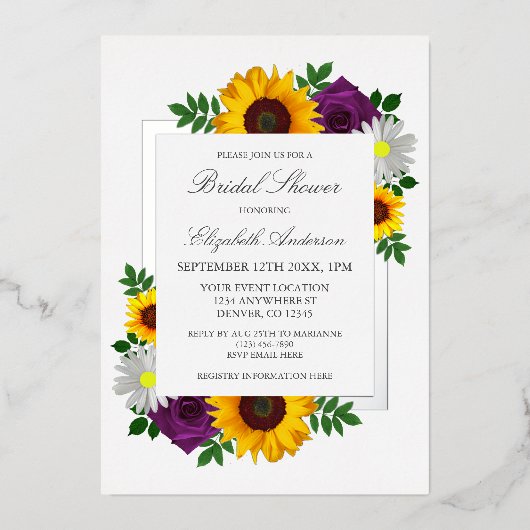 Zonnebloem Roos Daisy Autumn Floral Vrijgezellenfe Folie Uitnodiging (Voorkant)