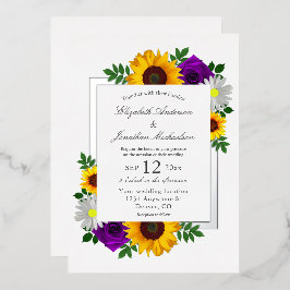 Zonnebloem Roos Daisy Autumn Floral Wedding Folie Uitnodiging